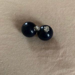 Black round ball with imitation diamond earrings
